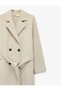 Double-Breasted Long Sleeve Cashmere Coat with Belt Detail and Buttons - 5
