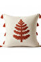 Buldan İşi Tree Patterned Punch Embroidered Tasseled Cotton Throw Pillow Cover 43X43 cm - 6