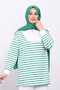 Green Collar Zippered Striped Two Thread Sweatshirt - 3