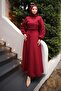 Burgundy Bow Front Crepe Blouse Skirt Suit - 2