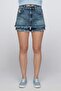 Women Washed Denim Shorts, Blue