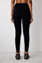 Black High Waist Ribbed Velvet Leggings - 4