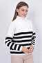 Women's Striped Oversize Cut Zippered Knitwear Sweater Ecru-Black - 6