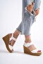 Perla Buckle Elastic Wedge Heeled Orthopedic Sole Straw Women's Sandals - White - 5