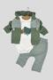 Baby Boy 3-Piece Set with Jacket, Teddy Bear Embroidery, Transitional Hooded 3-Piece Bodysuit, 0-3-6-9 Months Old - 3