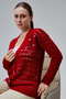 Women's Knitwear Cardigan Flower Embroidered Perforated Standard Size Red - 2
