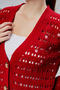 Women's Knitwear Cardigan Flower Embroidered Perforated Standard Size Red - 7