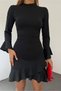 Women's Stand Collar Long Sleeve Skirt Ruffle Mini Dress - 4