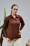 Women's Polo Neck Oversize Floral Embroidered Sweater Brown