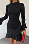 Women's Stand Collar Long Sleeve Skirt Ruffle Mini Dress - 6
