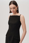 Boat Neck Sleeveless Regular Woven Black Midi Dress - 3