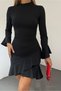 Women's Stand Collar Long Sleeve Skirt Ruffle Mini Dress - 5