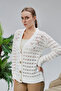 Women's Knitwear Cardigan Floral Embroidered Perforated Standard Size Ecru - 5