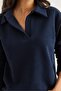 Women's Navy Polo Collar Brioche Knit Blouse BLZ-19002810 - 3