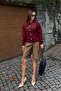 Women's Crew Neck Stone Embroidered Buttoned Cardigan Burgundy