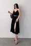 Women's High Waist Pleated Slit Midi Skirt Black - 3