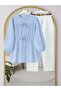 Stone Buttoned Shirt with Elastic Sleeves and Tie Detail - Baby Blue - 4