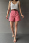 Women's High Waist Belted Pocket Wide Leg Gabardine Shorts Pink
