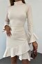 Women's Stand Collar Long Sleeve Skirt Ruffle Mini Dress - 2