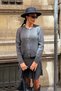 Women's Crew Neck Buttoned Cardigan and Pleated Mini Skirt Top and Bottom Knitwear Set Gray - 7