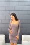 Women's Long Sleeve Gathered Square Neck Mini Dress Mink - 3