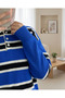 Polo Collar Buttoned Colorful Striped Knitwear Sweater - Cobalt - 3