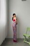 Women's High Waist Elastic Patterned Palazzo Trousers Purple - 8
