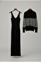 Women's Sweater Dress with Transverse Fine Line Pattern - 6