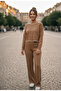 Women's Crew Neck Crop Pants and Knitted Top and Bottom Set