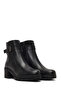 Women's Black Zippered Thick Heeled Leather Boots 25Wfd414118 - 5