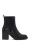 Women's Black Zippered Thick Heeled Leather Boots 25Wfd512018