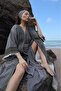 Tarsus Kilim Bordered Bohemian Design Kaftan Black / Ethnic Kimono