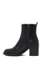 Women's Black Zippered Thick Heeled Leather Boots 25Wfd512018 - 4