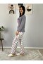 Women's Love Motif Heart Patterned Pajama Set (Beige-White) - 4