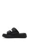 Women's Black Double Buckle Thick Soled Leather Comfort Slippers 25Sfd 341518 - 2
