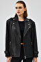 Zendaya Women's Black Belt Detailed Biker Leather Jacket 24Wgd5226Ve - 3