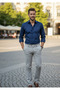 Men's Regular Long Sleeve Dotted Cotton Satin Shirt