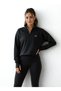 Black Color Diver Fabric Zippered Collar Sweatshirt - 2