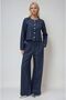 Navy Blue Stitching Detail and Palazzo Pants Piece Nikol Set 10237 R10-I-K4 - 5