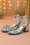 Belle Platinum Thick Heeled Girls' Evening Dress Shoes