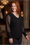 Women's Large Size Transparent Mesh Sleeve Detailed Black Blouse - 2