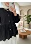 Elastic Sleeves, Openwork Buttons, Lined Shirt - Black - 3