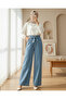 Elastic Waist Belted Jeans with Pockets - Ice Blue