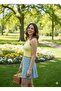 Lemon Yellow Halter Collar Crop Top Darkalıp Ribbed Thick Bias Bustier - 8