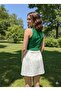 Emerald Green Halter Neck Crop Top Darkalıp Ribbed Thin Bias Bustier - 7