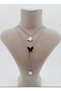 Steel Necklace with Butterfly and Clover Detail and Zircon Stone