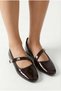 Patent Leather Dark Brown Gold Buckled Patent Leather Mary Jane Ballet Flats Stylish Buckled Orthopedic Sole Daily Shoes - 4