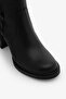 Black Genuine Leather Yandn Zippered Heeled Long Women's Boots - 6