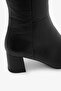 Women's Black Genuine Leather Boots Zippered Pointed Toe Heeled Boots - 6