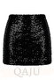 Women's Elastic Waist Sequin Mini Skirt - Black - 8